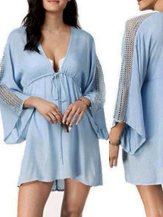 Raviya Other - Raviya Chambray Blue Swim Cover Up Dress Tie Waist Bell Sleeve NEW Small Beach